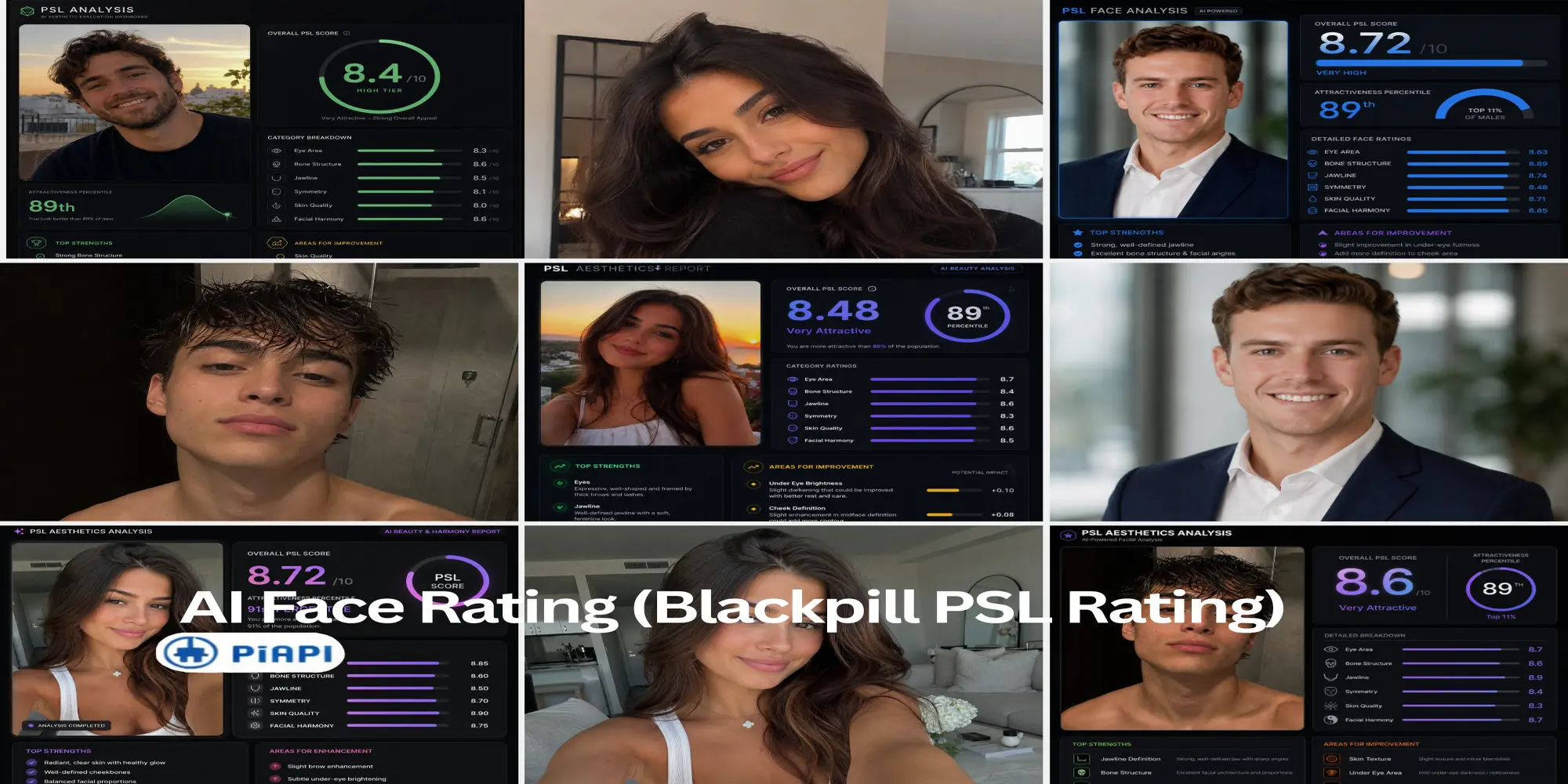Guida AI face rating con i termini face score, PSL rating e blackpill rating