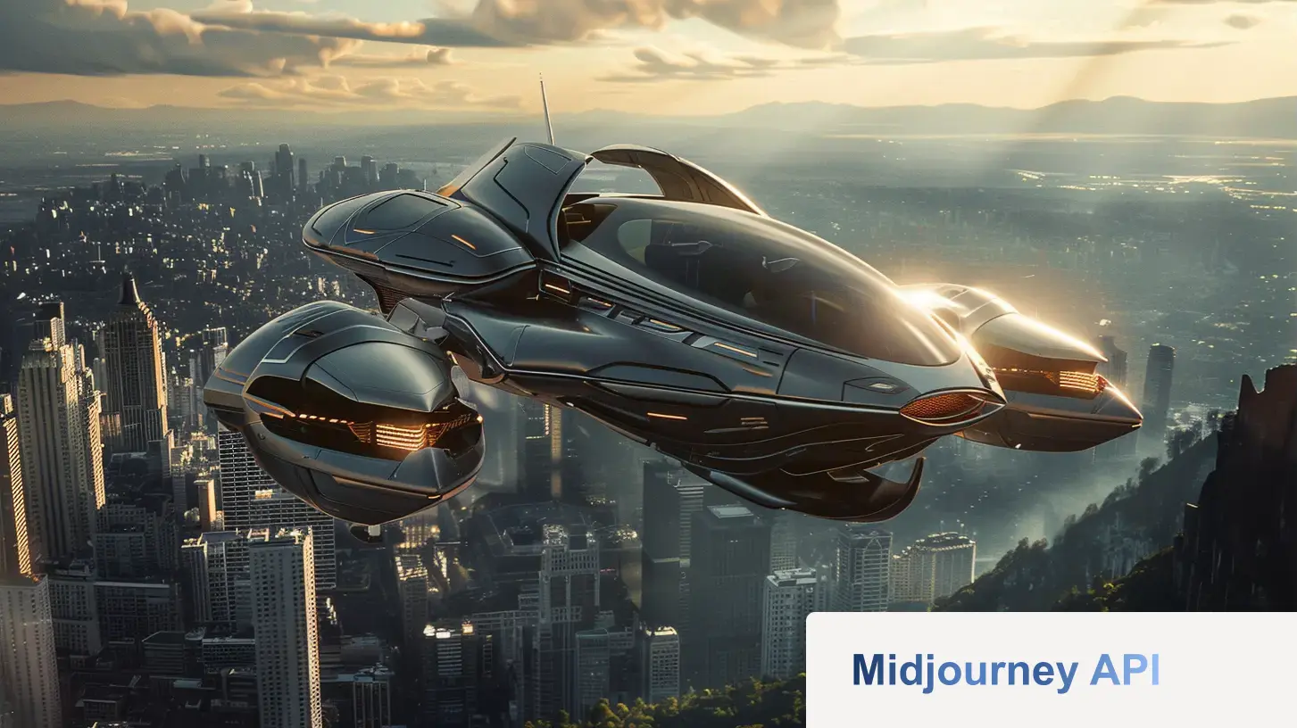 An image of a futuristic jet generated by PiAPI's Midjourney API