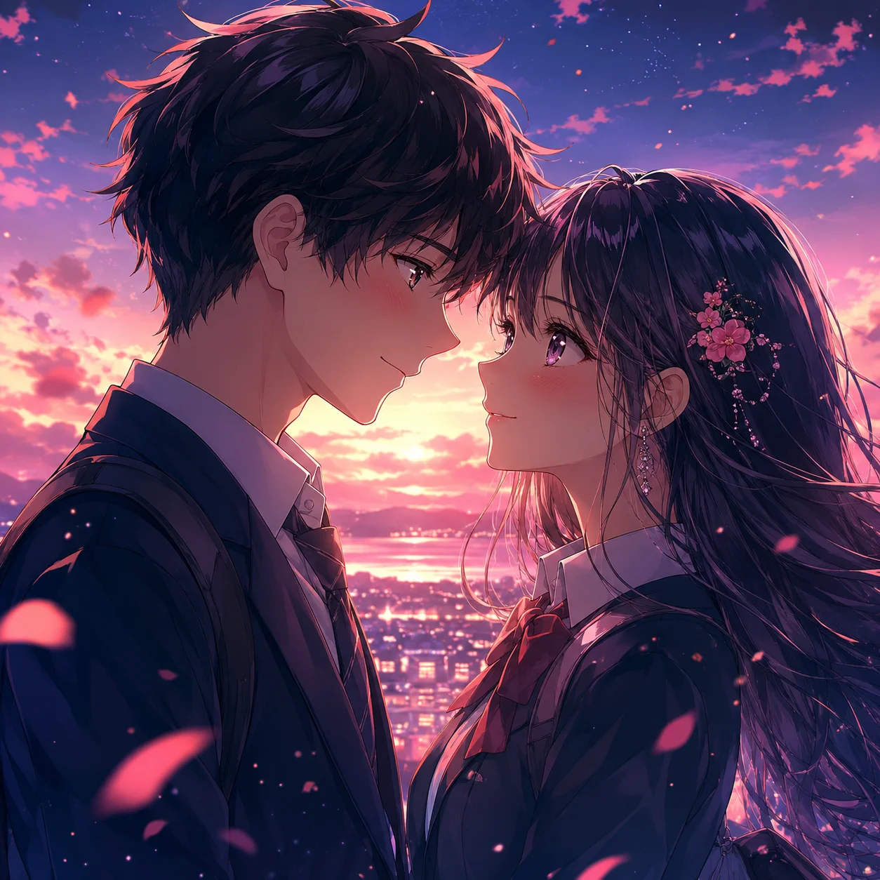 Anime-style couple image used as an AI kiss video example input