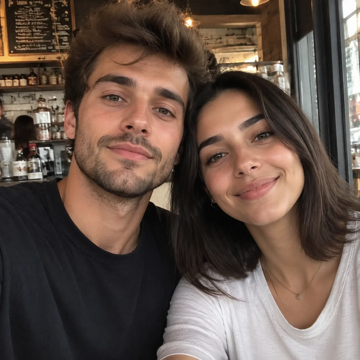 Casual selfie-style couple image for an AI kiss video example