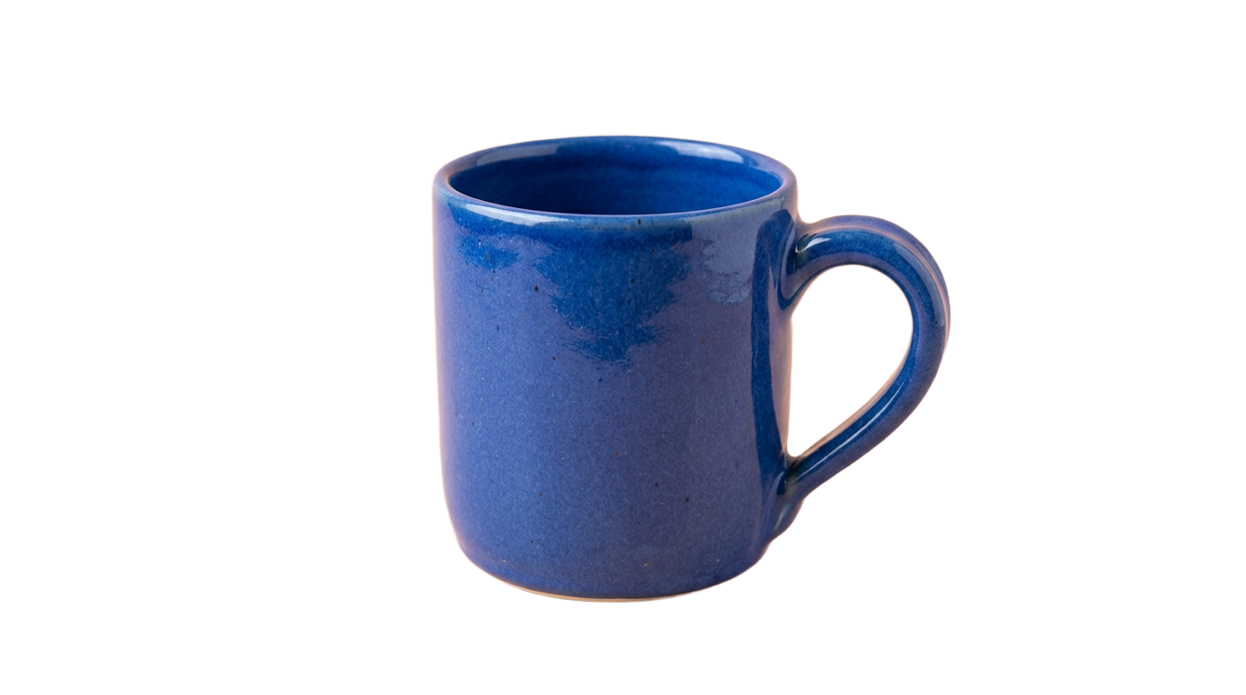 Blue ceramic mug after its background was removed