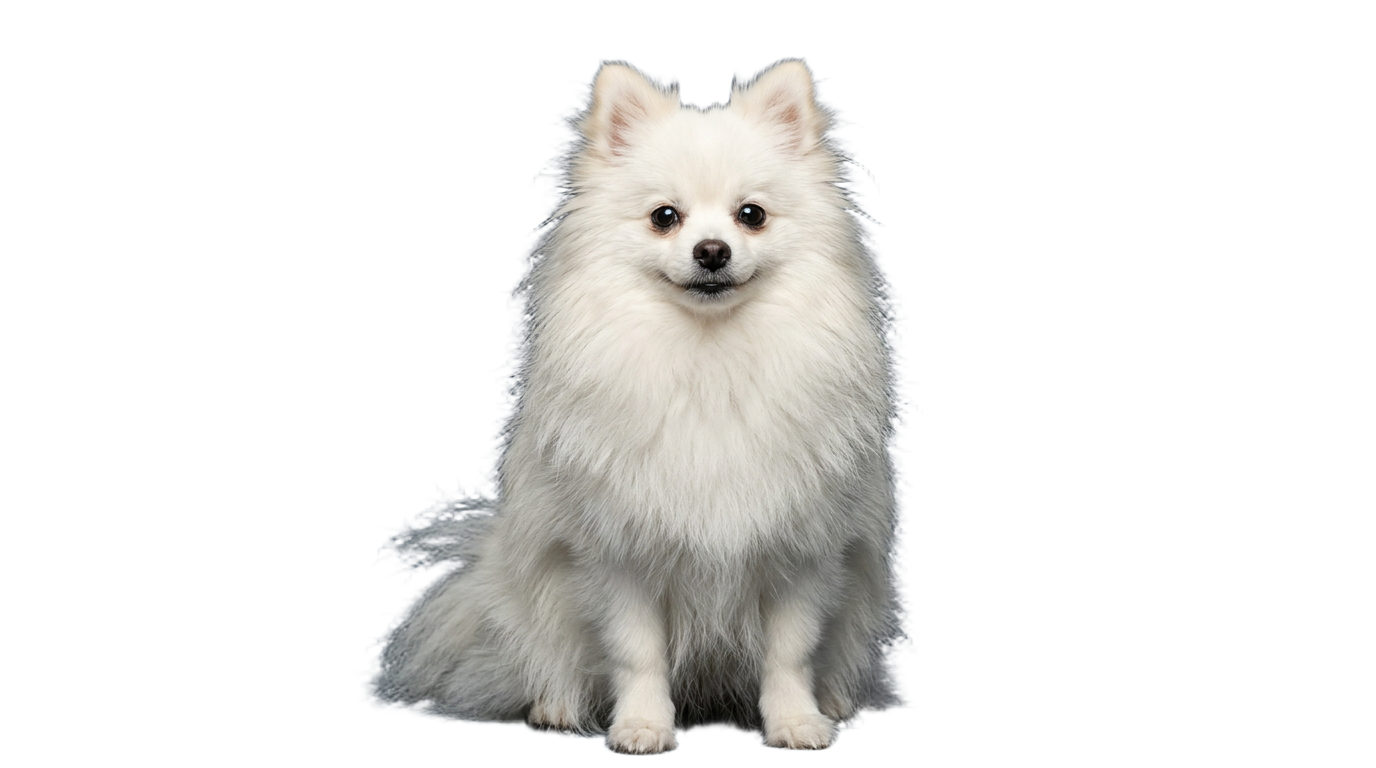 White Pomeranian with its navy background removed