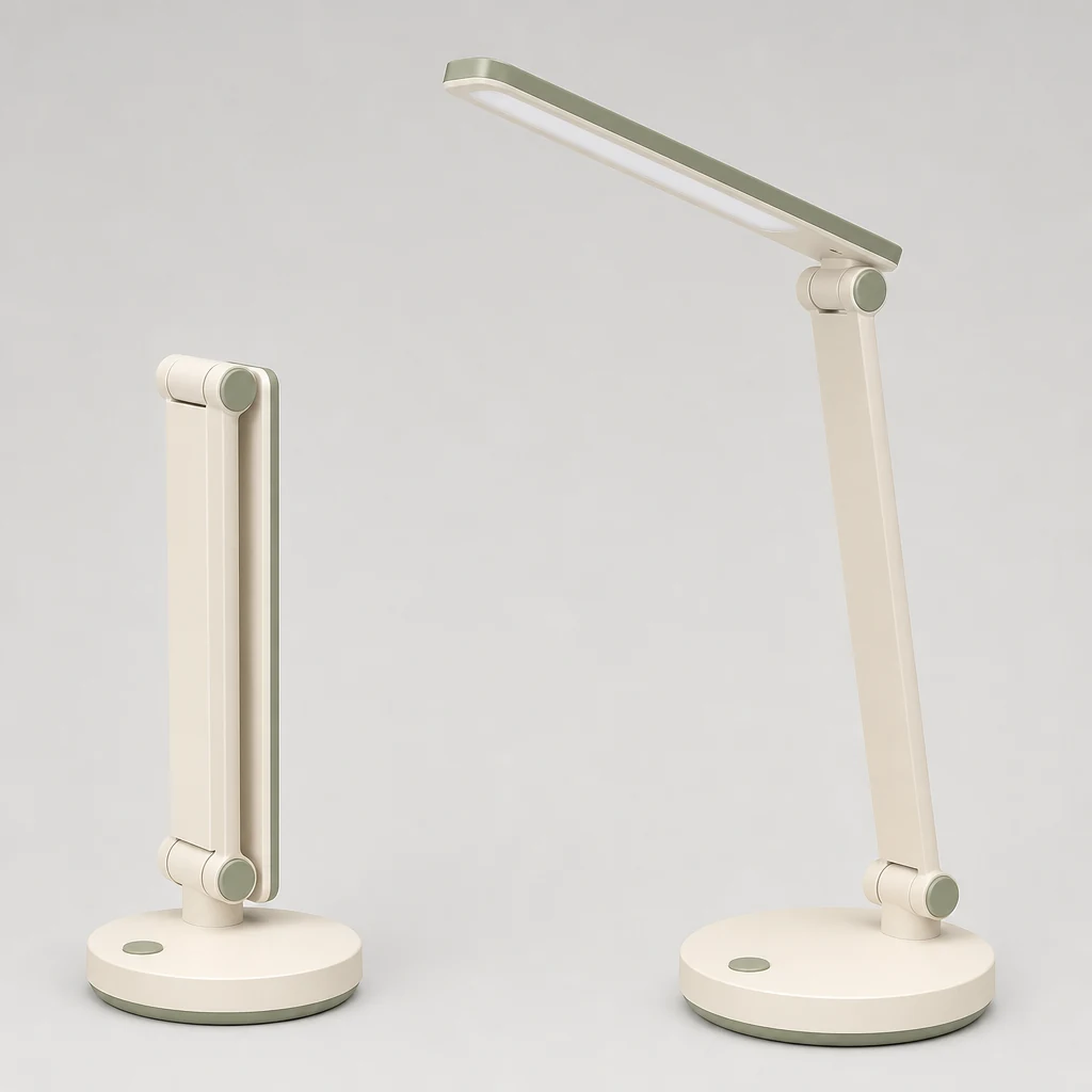Folded and open desk lamp product reference supplied for Seedance 2.5