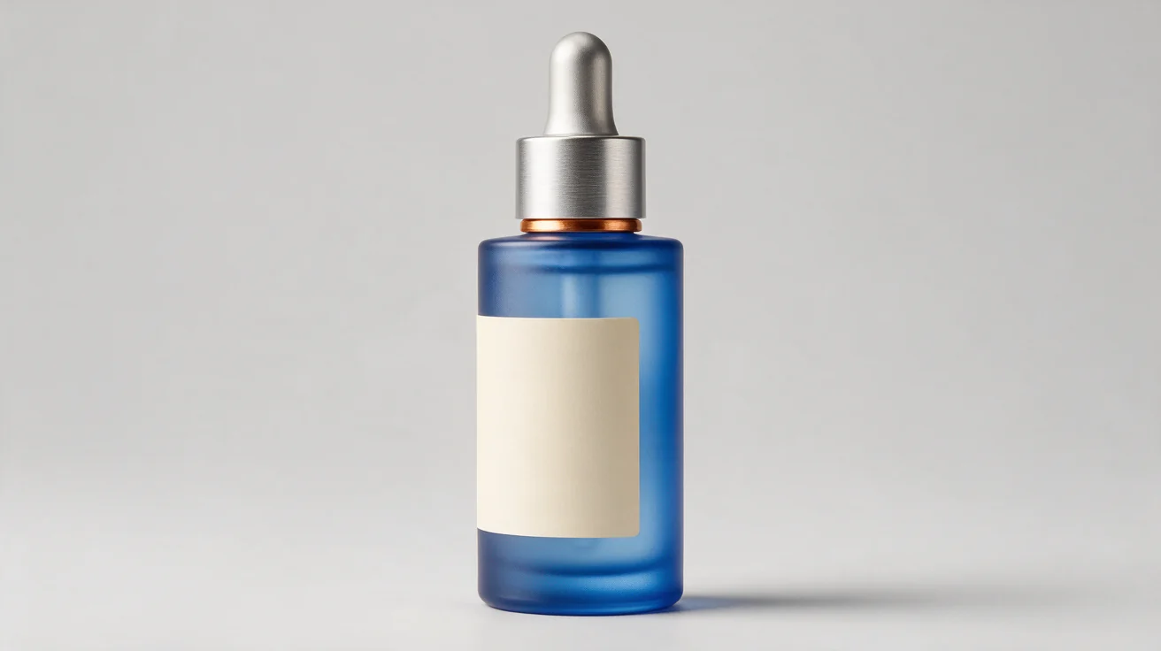Fictional cobalt-blue serum bottle used as the Seedream 5 Pro product identity reference