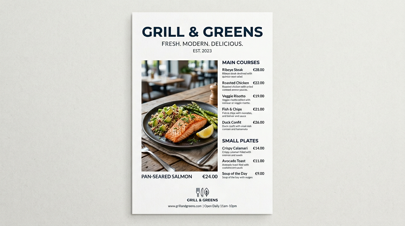 Nano Banana 2 restaurant menu layout output