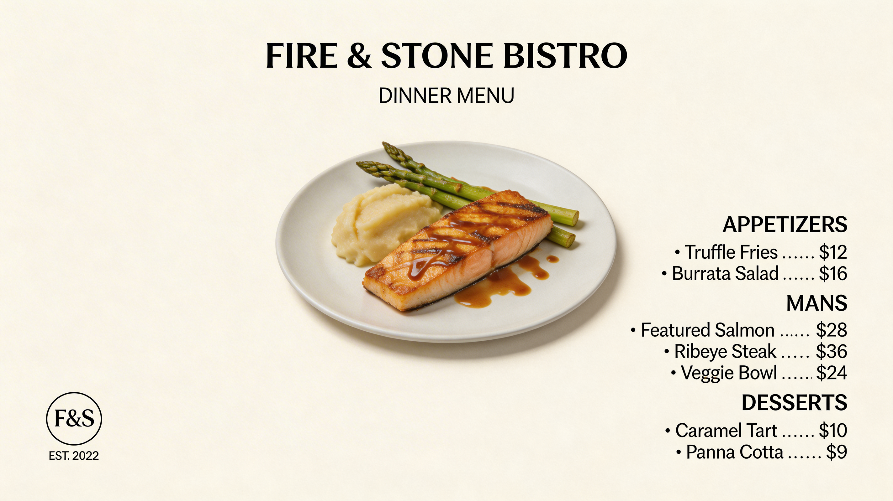 Seedream 5 restaurant menu layout output