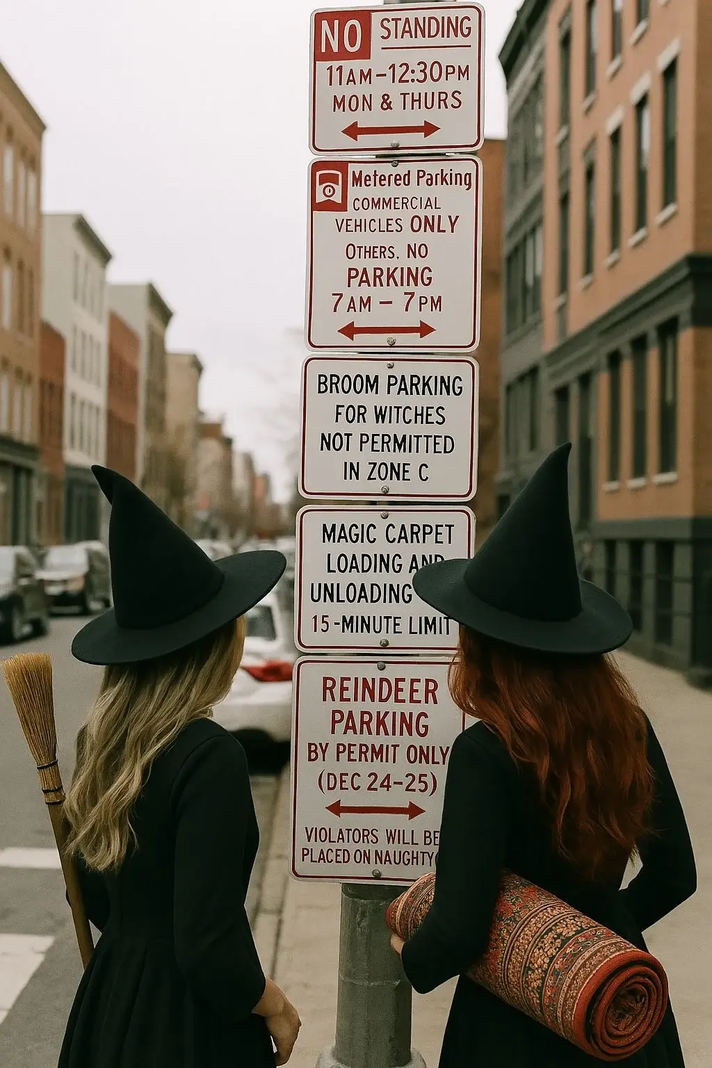 a generated image of two females standing in front of a text-written street sign, by GPT-4o-image