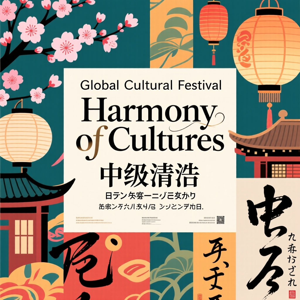 Multilingual festival poster with elegant typography and cultural motifs