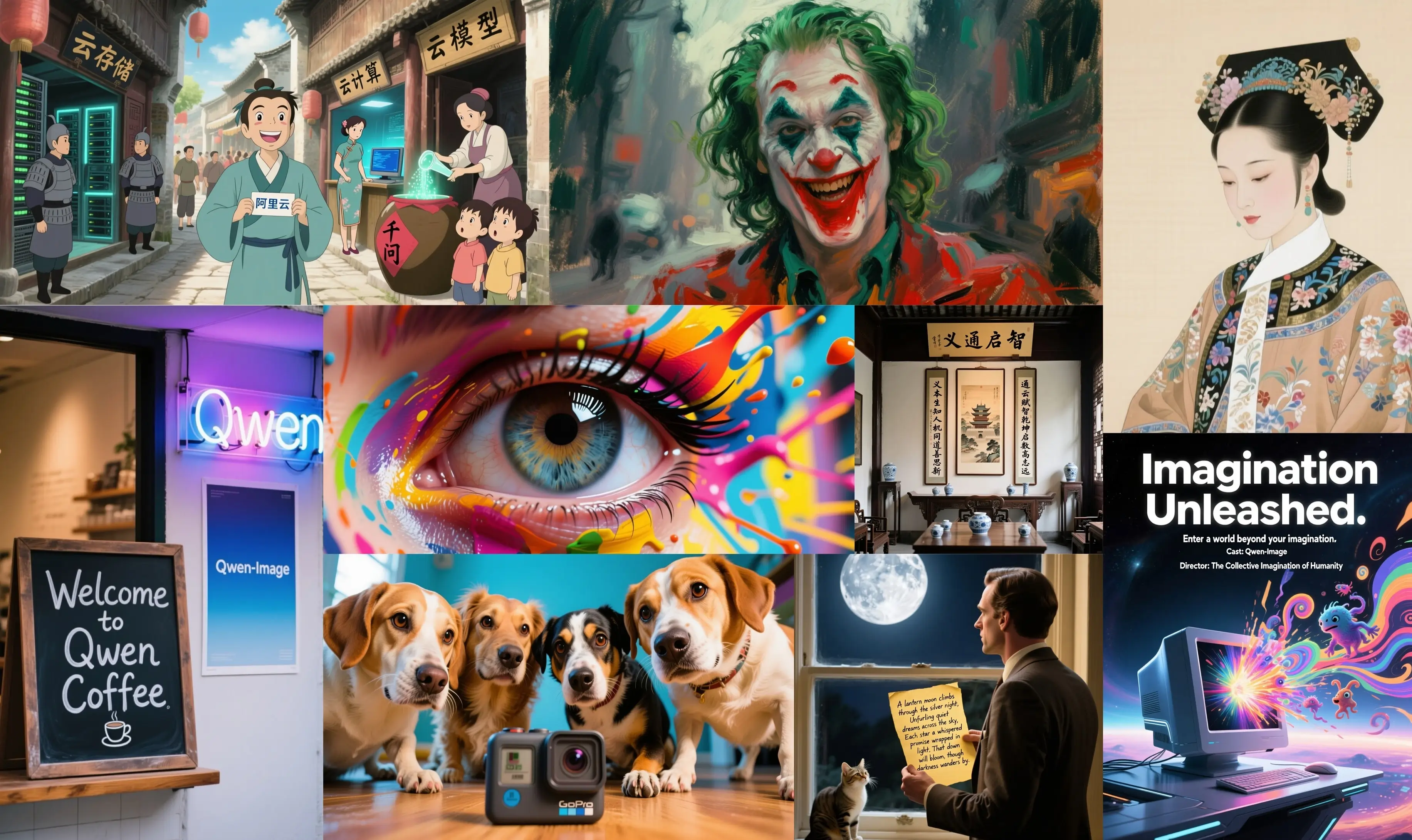 a picture of many different iamges generated by the Qwen Image model!