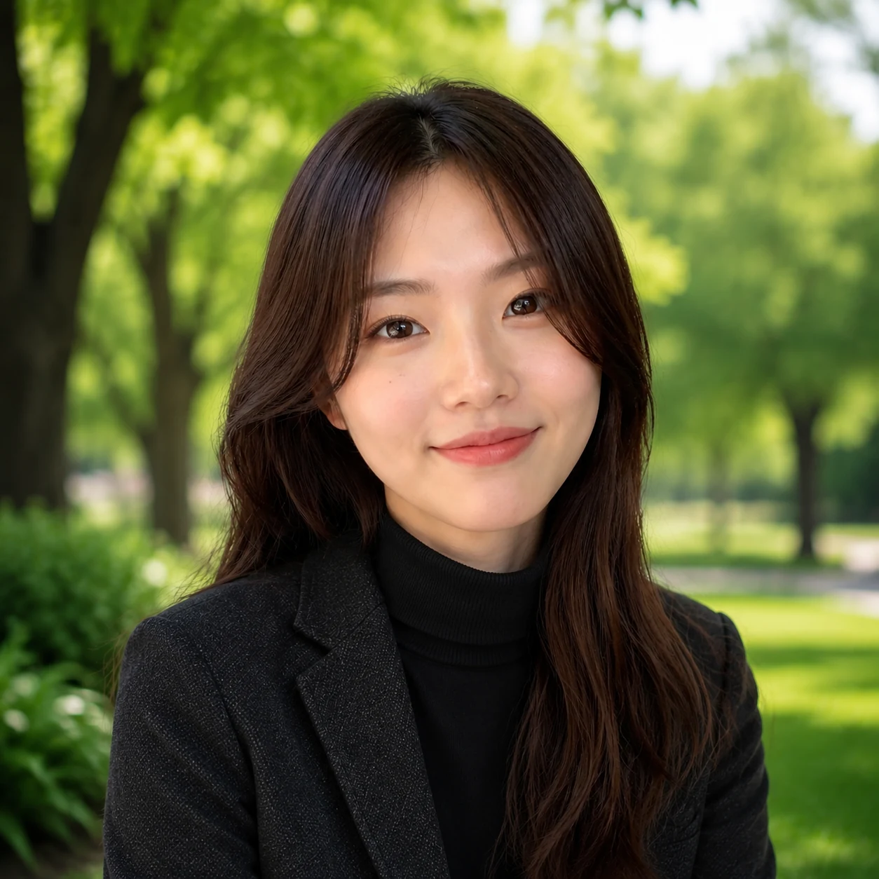 Professional AI headshot with nature backdrop and creative outfit